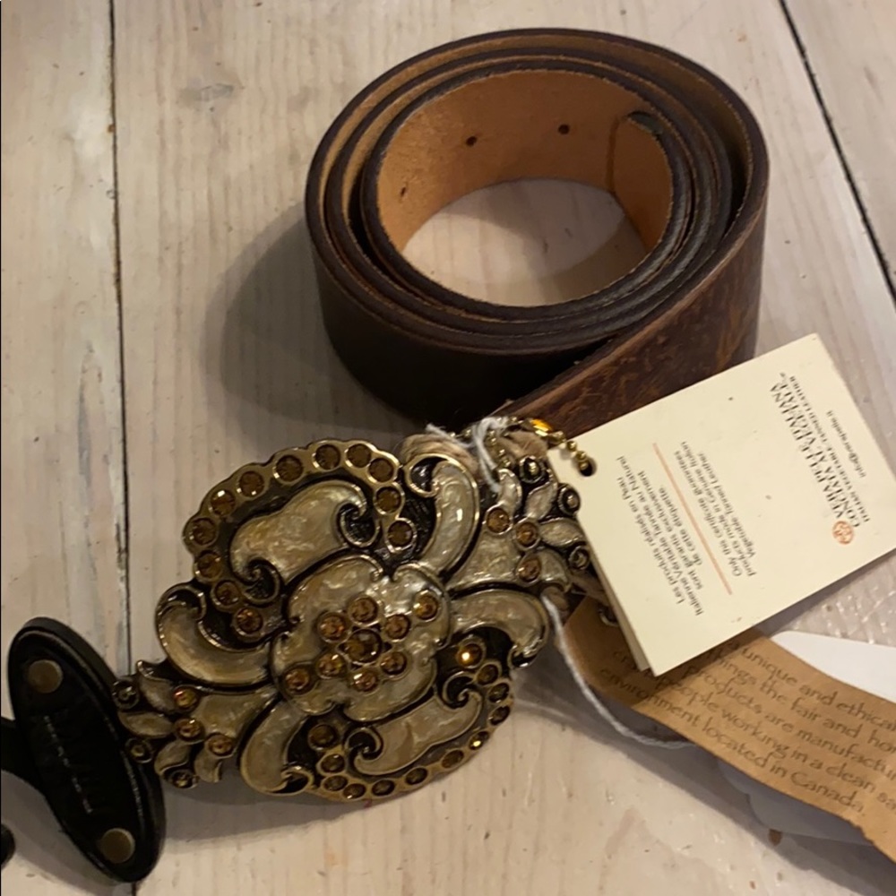 Brave brown leather belt with jeweled buckle